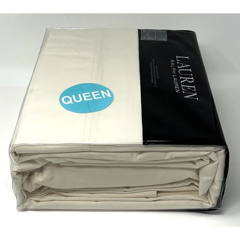 Ralph Lauren Sloane Ivory Queen Sheet Set 4 Pcs. Cotton Percale NIP $170